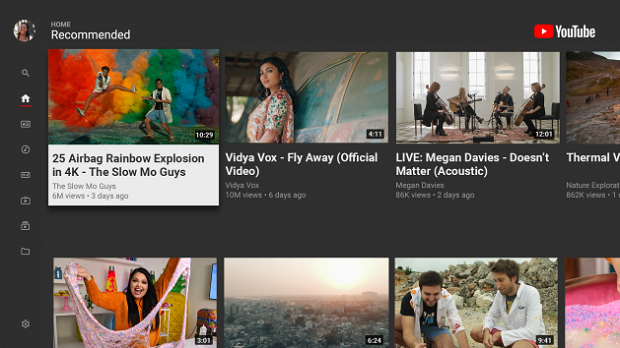 Interface de Youtube sur TV d'Orange