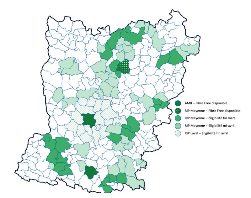 Carte de couverture de la Freebox Fibre en Mayenne