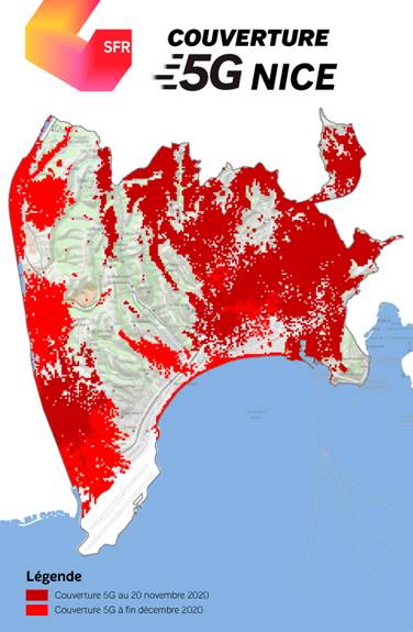 carte du réseau 5G sur Nice