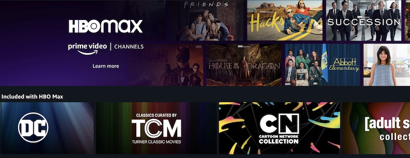 HBO Max sur Amazon Prime Vidéo aux Etats-Unis avec les corners DC, TCM CLassic, Cartoon Network et Adult Swim