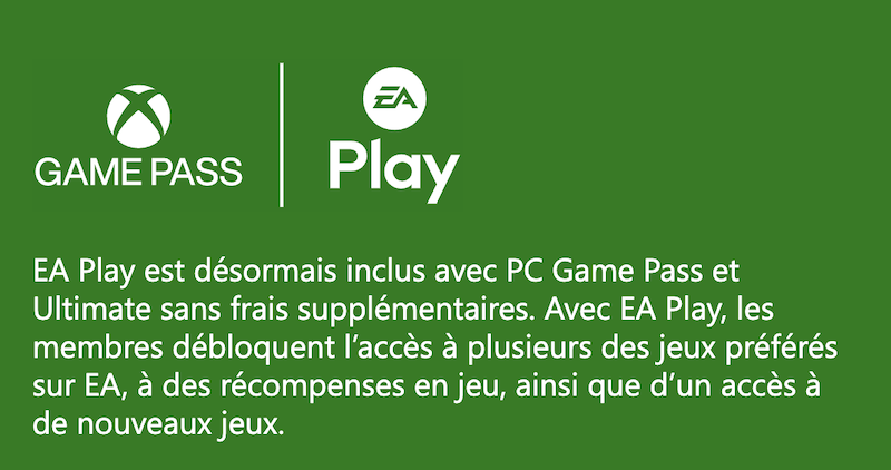 Le service EA Play inclus dans les services GamePass et GamePass Ultimate
