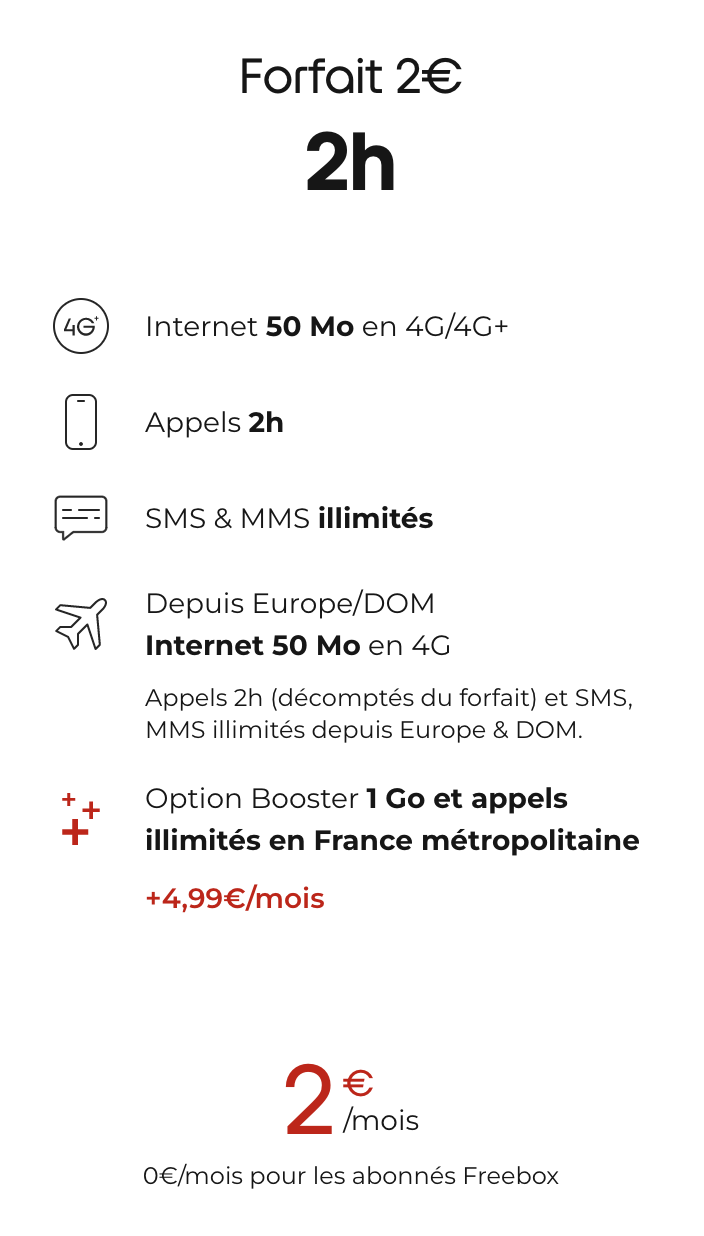 Forfait mobile pas cher Free le forfait 2h à 2€ de référence