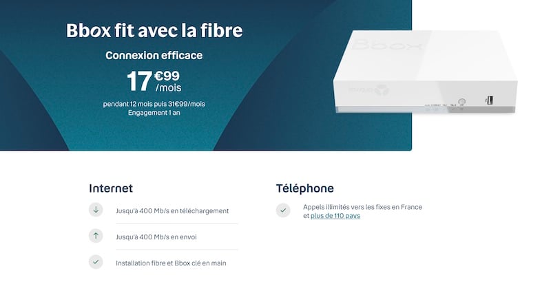 Forfait BBox Fit Fibre à 17,99€/mois pendant 12 mois puis 35,99€/mois