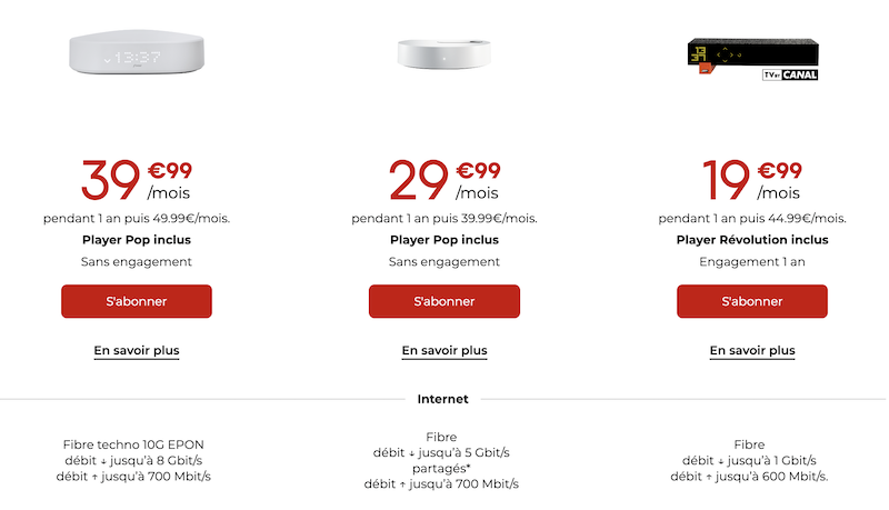 Les offres Freebox Fibre : Révolution à 19,99€/mois, Pop à 29,99€/mois et Delta à 39,99€/mois pendant 12 mois