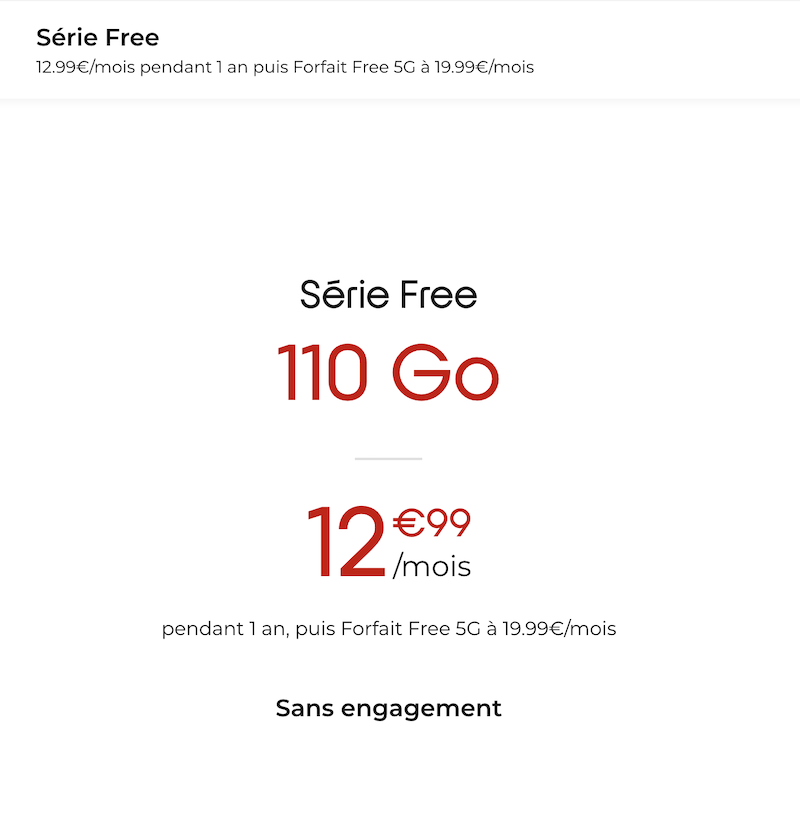 Série Free 110Go à 12,99€/mois