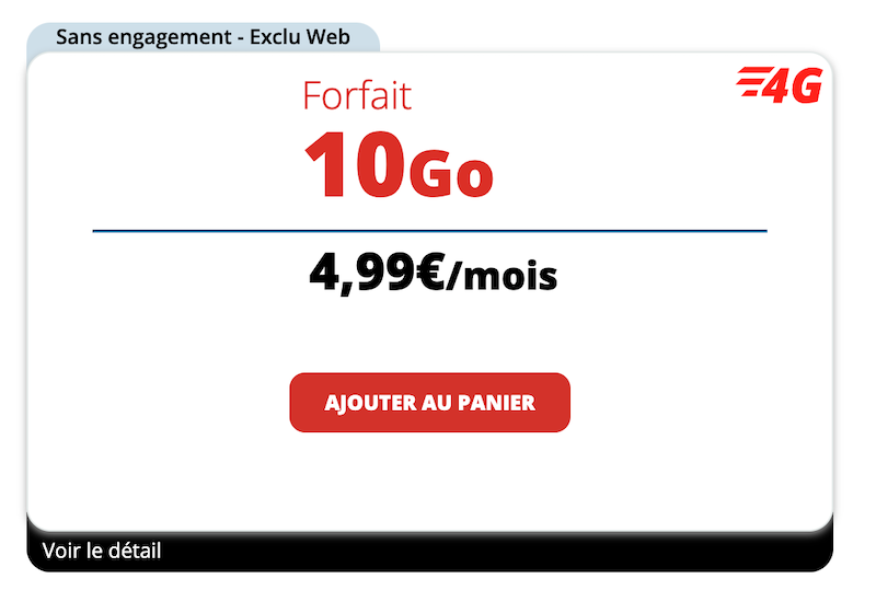 Forfait 10Go d'Auchan Telecom à 4,99€/mois