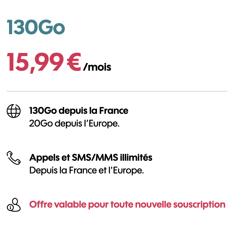 Forfait Sosh 130Go 4G à 15,99€/mois