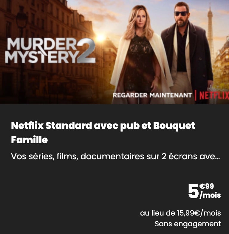Le Pack Bouquet Famille et Netflix avec publité pour 5,99€/mois