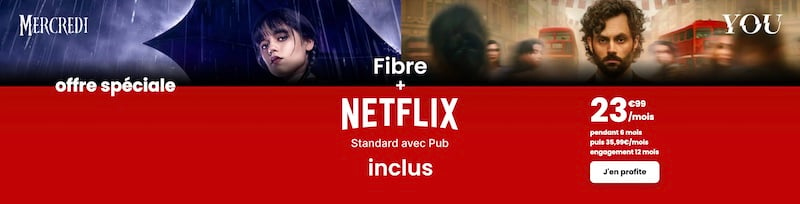 L'offre spéciale SFR Box Netflix avec une SFR Box Fibre boostée et Netflix Standard avec publicité pour 23,99€/mois