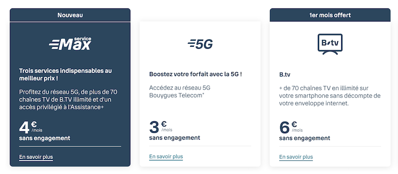 Options B&You : Services Max à 4€/mois, B.tv à 6,99€/mois et 5G à 3€/mois