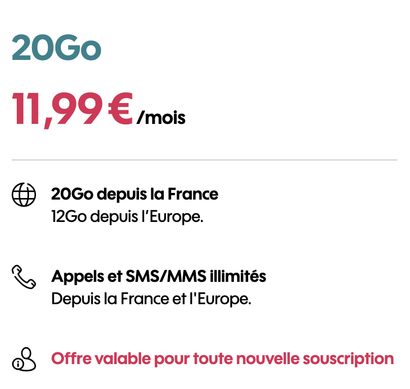 Forfait Sosh 20Go 4G à 11,99€/mois