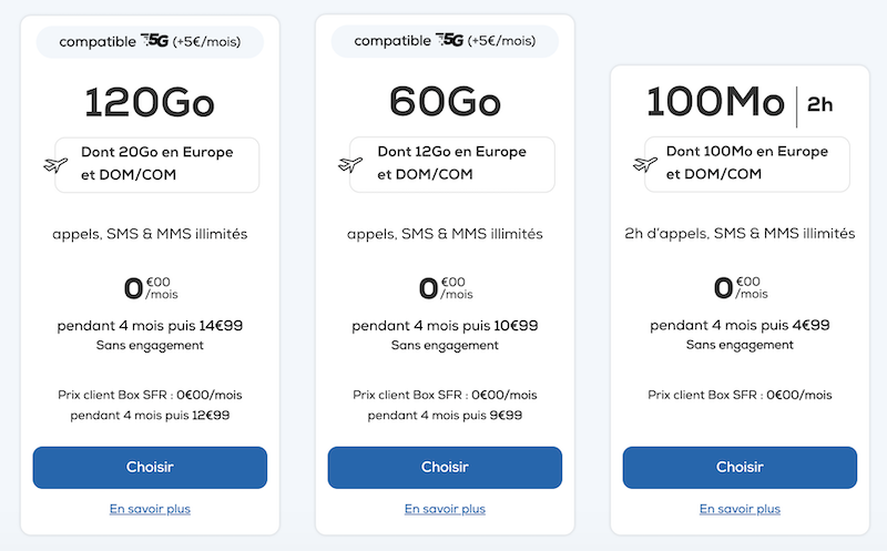 Forfaits SIM sans engagement à partir de 4,99€/mois