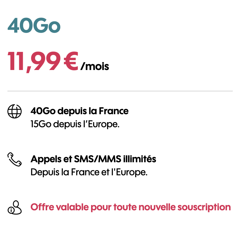 Forfait Sosh 40Go 4G à 11,99€/mois