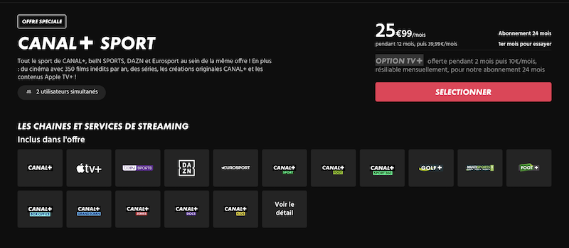 Offre Spéciale Canal+ Sport à partir de 25,99€/mois pour les plus de 26 ans