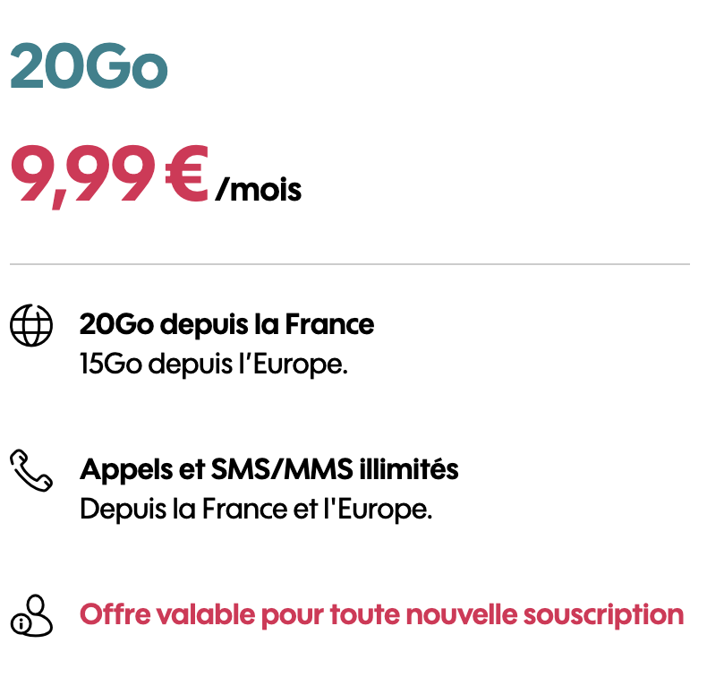 Forfait Sosh 20Go 4G à 9,99€/mois