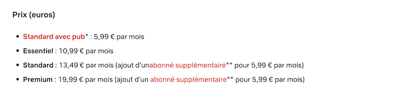 Tarifs des formules Netflix en octobre 2023