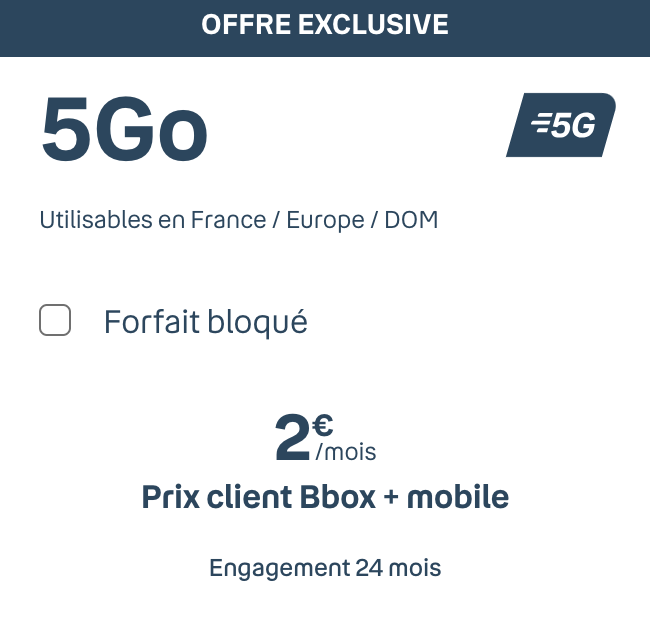 Forfait Bouygues Telecom 5Go 5G à 2€/mois