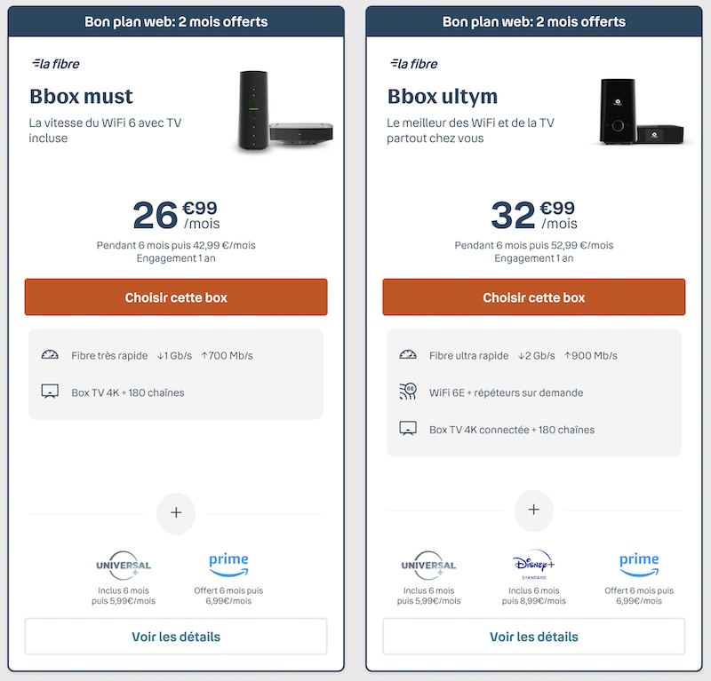 Forfaits BBox Fibre avec 2 mois offerts pendant BBox Must Fibre et BBox Ultym Fibre