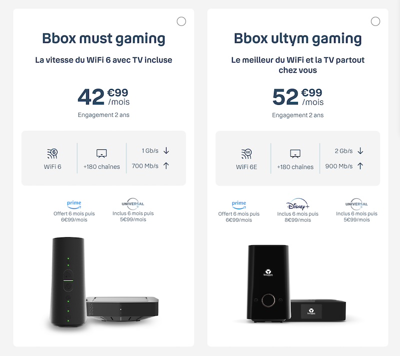 Forfaits BBox Fibre disponibles dans la série spéciale BBox Gaming avec BBox Must Fibre et BBox Ultym Fibre