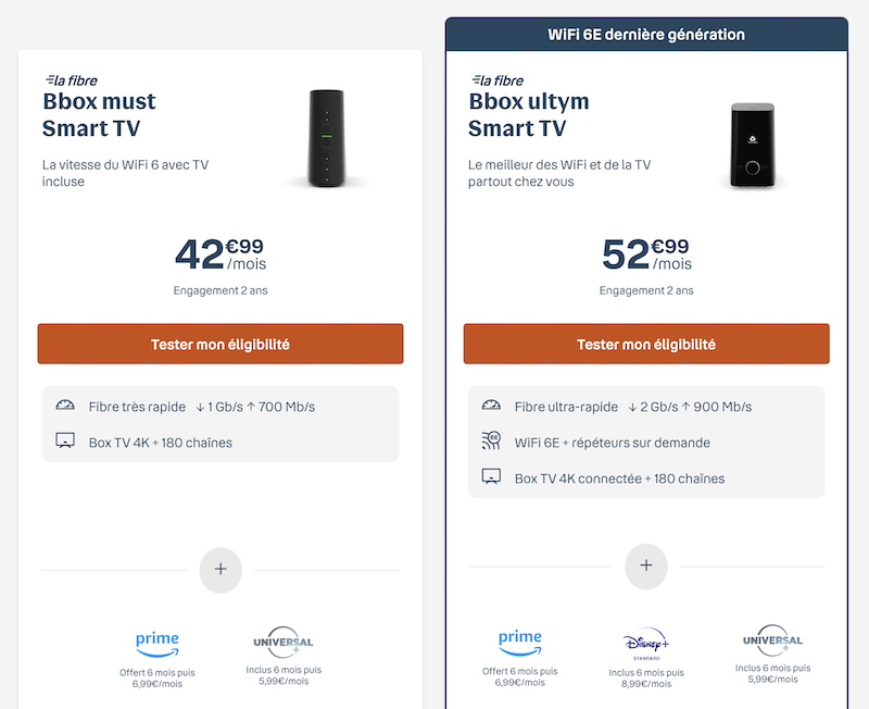 Forfaits BBox Fibre disponibles dans la série spéciale BBox SmartTV avec BBox Must Fibre et BBox Ultym Fibre
