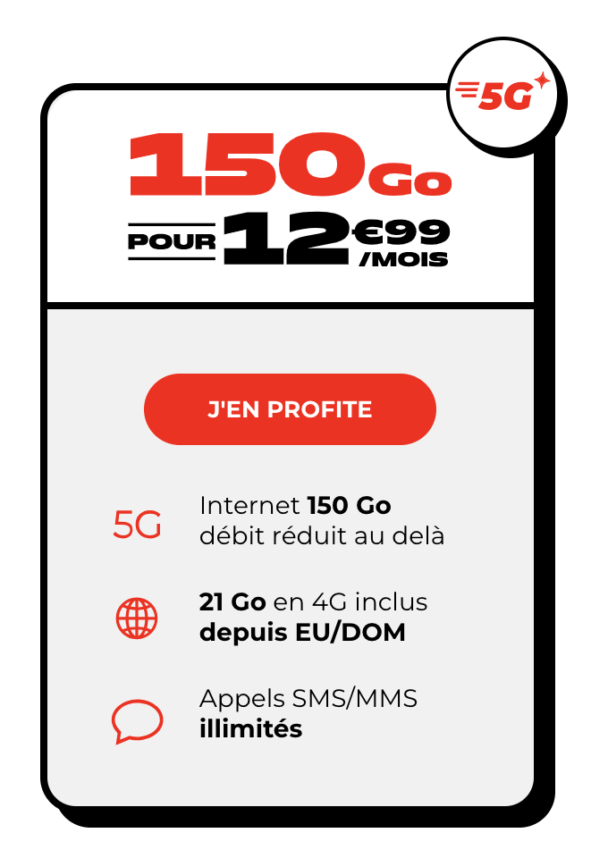 Forfait Woot 150Go 5G pour 12,99€/mois