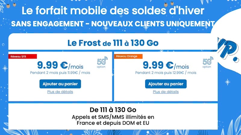 Forfait Le Frost de Youprice à partir de 9,99€/mois pour 111Go