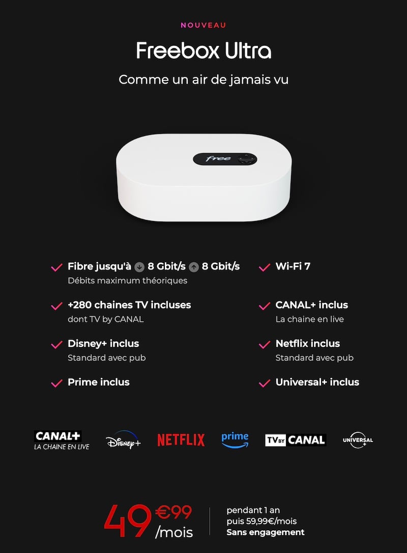 L'offre Freebox Ultra avec Amazon, Canal, Disney+, Netflix et Universal+