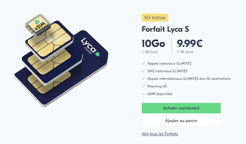 Forfait Lyca S à 9,99€/mois