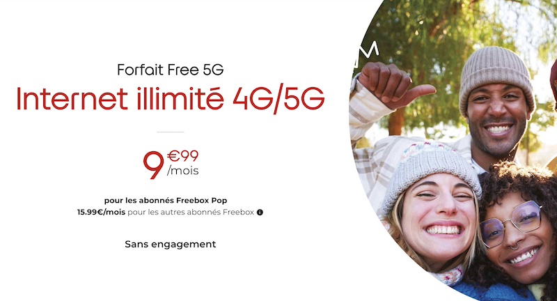 Free 5G avec Internet illimité à 9,99€/mois
