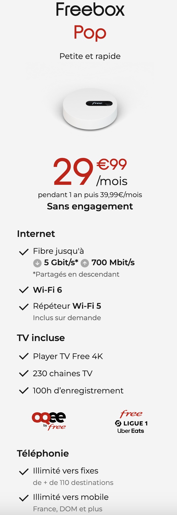 Freebox Pop et ses services à partir de 29,99€/mois