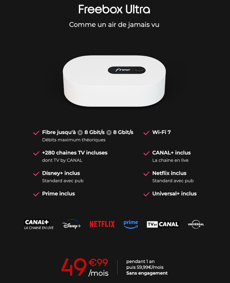 Freebox Ultra avec services tiers et Free inclus