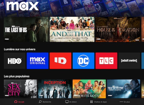 Service Max dans MyCanal avec l'accès aux différents univers
