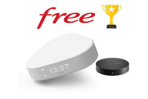 Freebox Delta avec logo Free et coupe en or