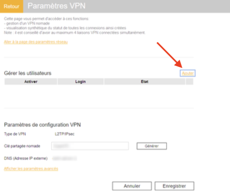 Ajout VPN Livebox