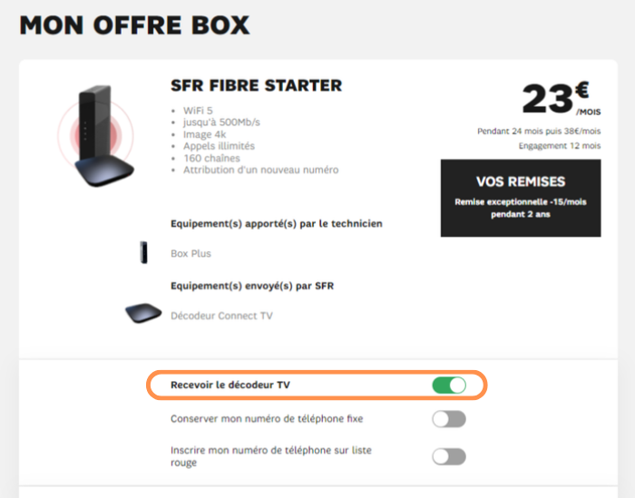 commande box internet seule SFR