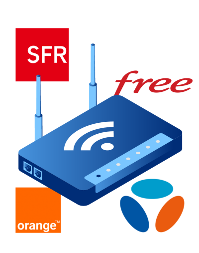 Box internet avec logos Free, SFR, Orange et Bouygues