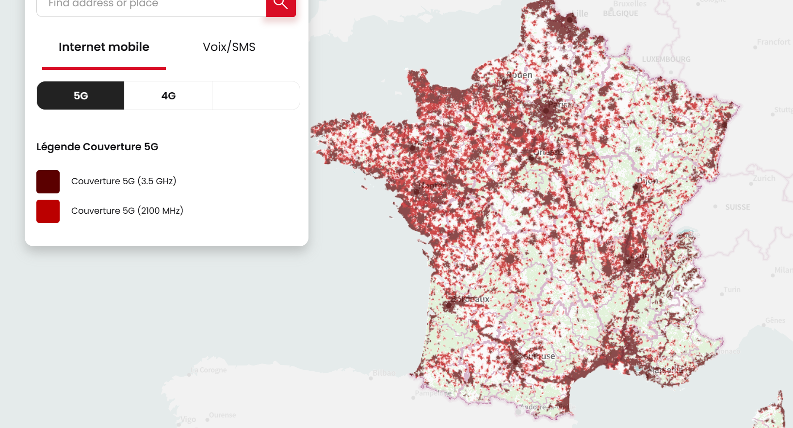 carte couverture 5G SFR
