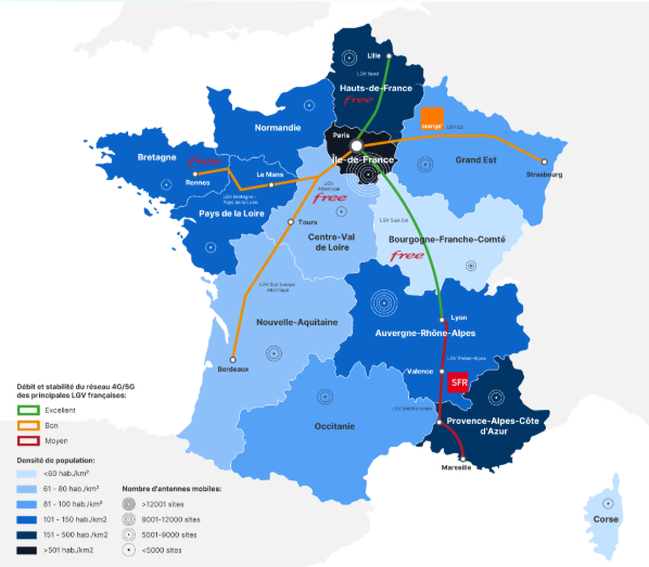 Carte étude sur Internet en train en France (2025)