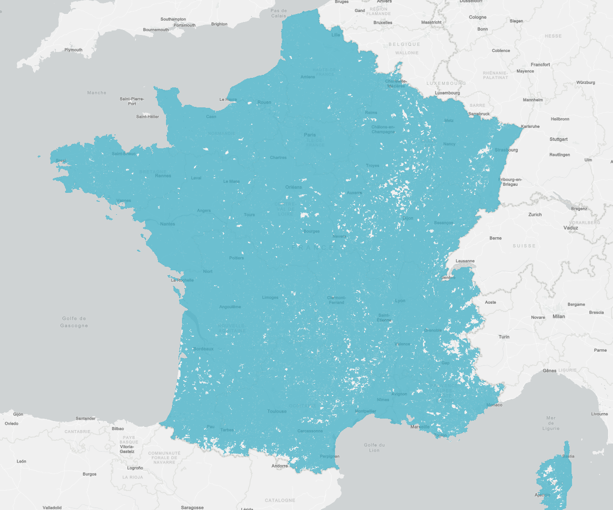 Carte couverture 4G Bouygues Telecom