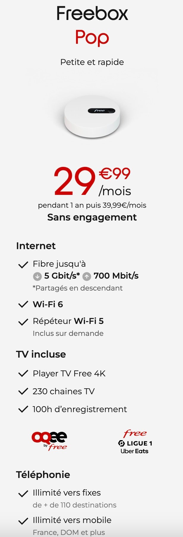 Freebox Pop avec services Free : OQEE TV et OQEE Ciné