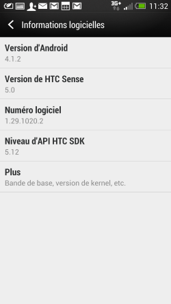 Version logiciel HTC One