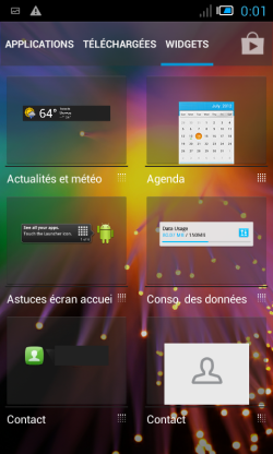 Page widgets Alcatel One Touch Star