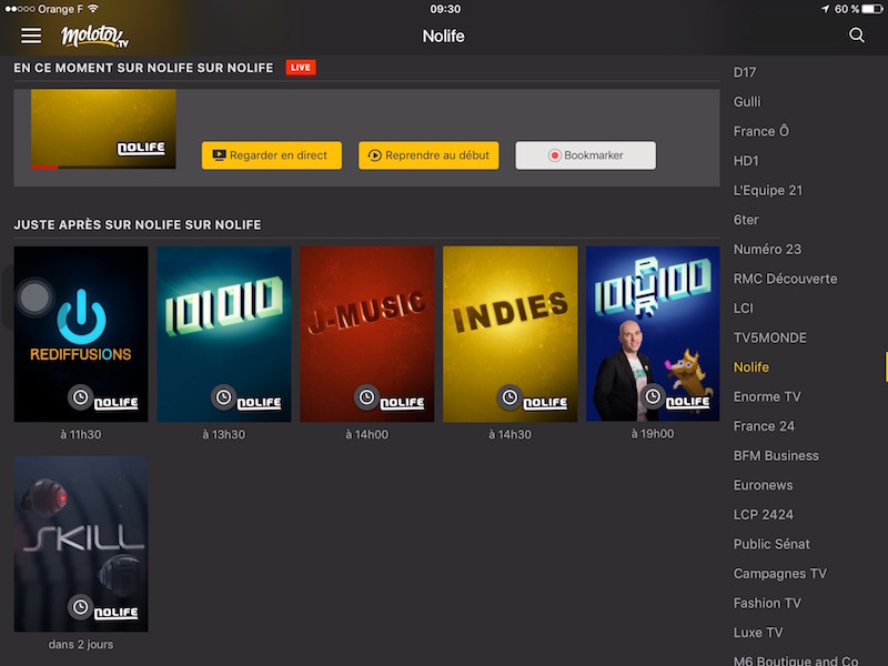 application iPad de Molotov