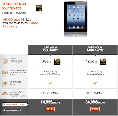 Orange Let's Go - Forfaits internet 4G pour tablette et clés