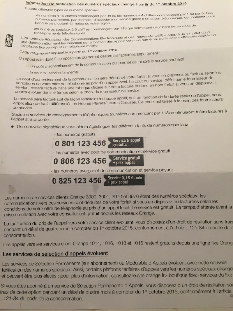 Courrier reçu par les clients Orange