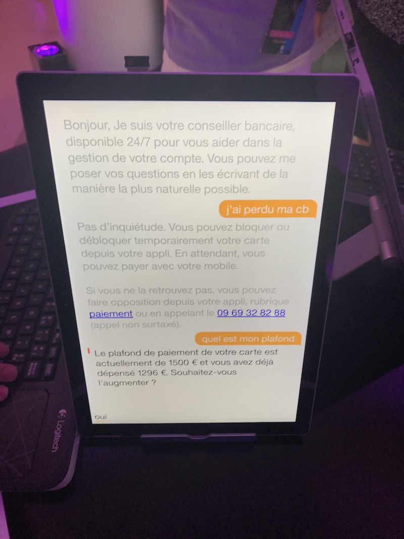 cas d'utilisation (perte et modification de plafond) du conseiller virtuel Orange Bank