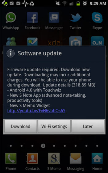 Mise à jour Ice Cream Sandwich sur Galaxy Note