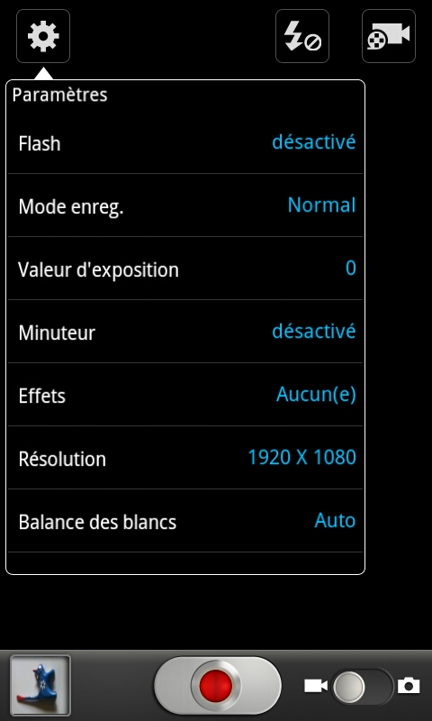 paramètres vidéos samsung Galaxy S II