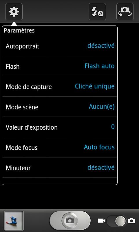 Paramètres photos samsung Galaxy S II
