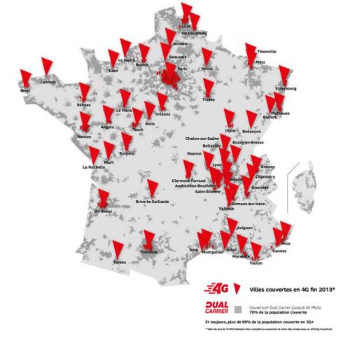 Carte de couverture 4G SFR au 1er octobre